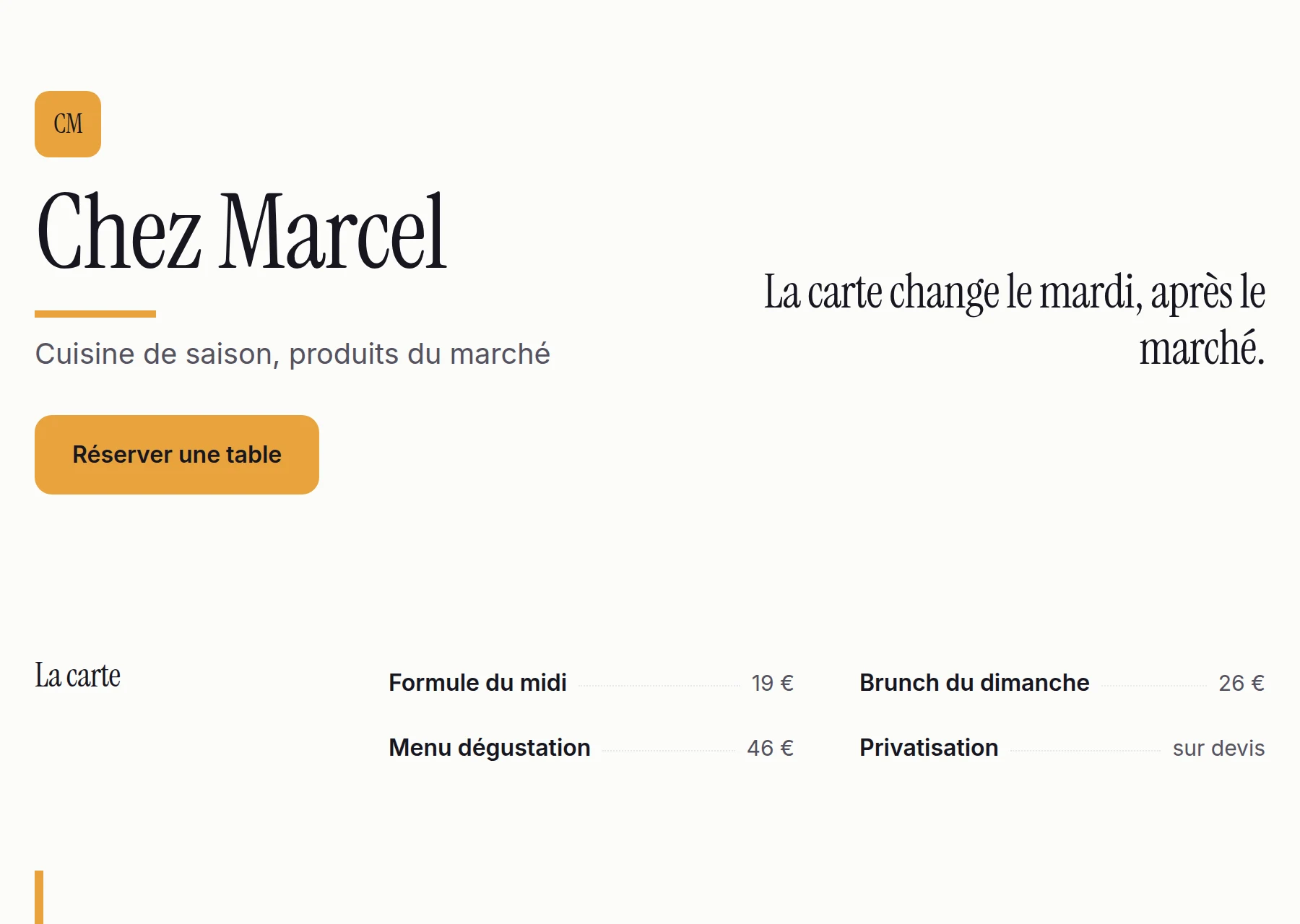Site généré pour Chez Marcel, métier : Restauration